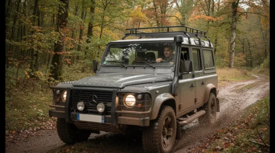 4x4 franchissant un chemin forestier boueux en France, assurance tout-terrain