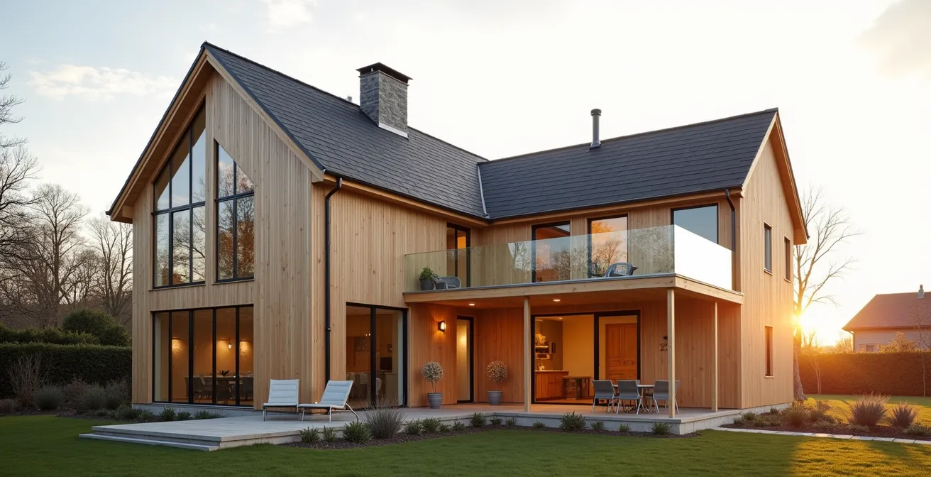 Extension moderne d'une maison avec isolation thermique performante visible en coupe
